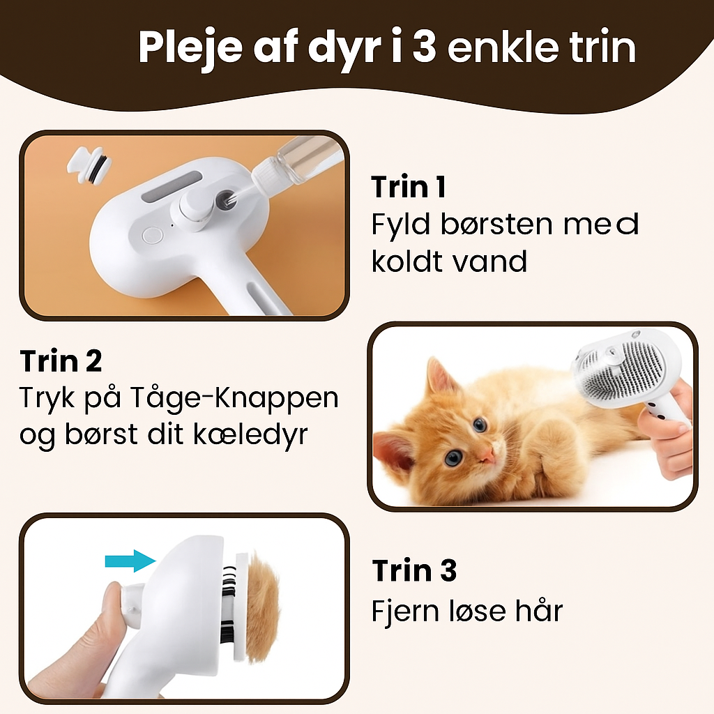 SilkePels™ Steami Pro - Professionel pels plejebørste til kæledyr